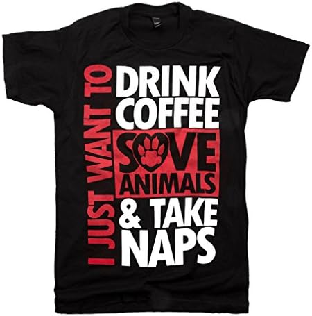 Animal Hearted Mens Coffee Animals Naps Tee Large Black