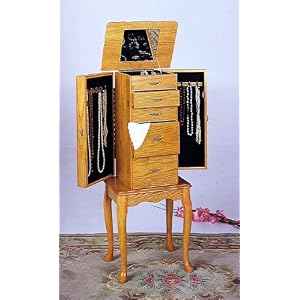 Queen Anne Style Jewelry Armoire In Light Oak Finish