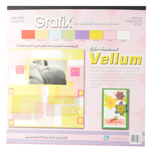 Grafix Vellum Value Pack, 12-Inch by 12-Inch, 40-Pack, Color Assortment