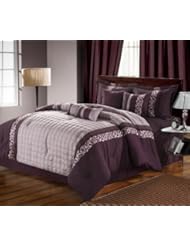 Home: Chic Home 8-Piece Glendale Embroidered Comforter Set, King, Plum/Purple - Luxury Bedding Company Co., Inc