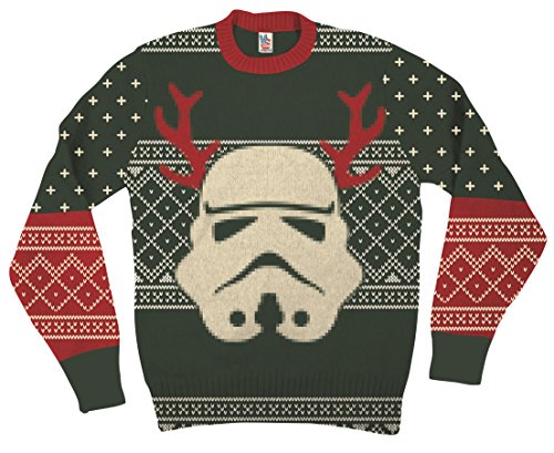 Star Wars Stormtrooper With Reindeer Antlers Green Ugly Christmas Sweater (Adult X-Large)