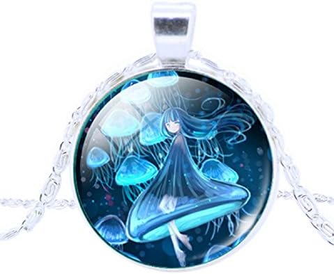 SALE! BuBu Electric Blue Jellyfish Princess Girl Pendant Necklace with Scroll Chain - Skin Safe