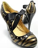 Zebra Patent Maryjane Satin Bow Top Round Toe Pump