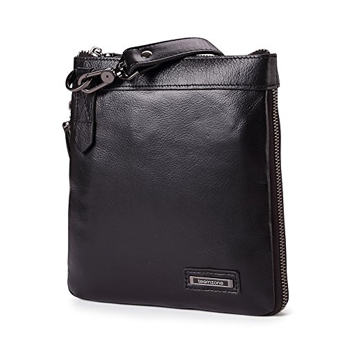 Teemzone Mens Soft Real Leather Shoulder Book Satchel Laptop Messenger Bag (Black)