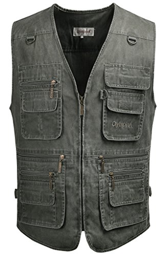 Mrignt Mens Pockets Jacket Outdoors Travels Sports Vest Tops(Army Green,US L(Asia 3XL))