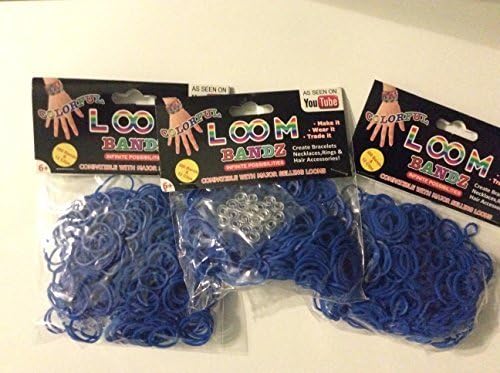 Loom Bandz Latex-free, Lead-free, Loom Refill Rubber Bands (3 Packs Include: 900 Bands Plus 36 S-clips) - Royal Blue