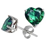 3.00 cttw 14K White Gold Plated 925 Sterling Silver Heart Created Emerald Earring Studs