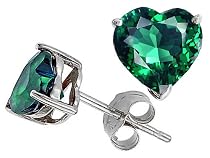 Heart Created Emerald Earring Studs