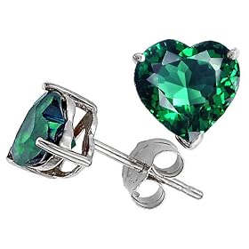 Buy 3.00 cttw 14K White Gold Plated 925 Sterling Silver Heart Created Emerald Earring Studs by Finejewelers