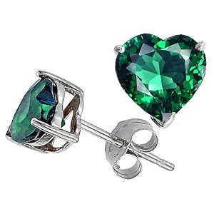 Buy 3.00 cttw 14K White Gold Plated 925 Sterling Silver Heart Created Emerald Earring Studs by Finejewelers