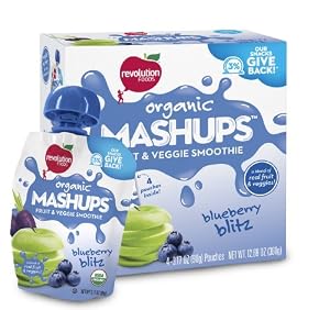 Revolution Foods Organic Mashups Fruit & Veggie Smoothie, Blueberry Blitz, 4 - 3.17 oz Pouches, (Pack of 4)