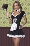 Sexy Womens Adult Naughty French Maid Outfit Black Dress White Lace Trim Lace Up Front Costume