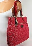 Authentic Coach Signature Poppy Lurex Glam Tote Bag 17890 Ruby Red