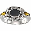 14K White Gold Onyx, Citrine and Diamond Ring