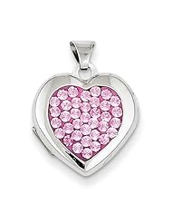 Sterling Silver 15mm Pave Pink Swarovski Elements Heart Locket. Metal Wt- 0.87g