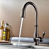 KES Brass Singel Lever High Arc Pull Down Kitchen Faucet with Retractable Pull Out Wand, Swivel Spout, Oil Rubbed Bronze, L6915-7