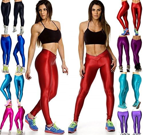 Fashion Neon Colors High V Waist Stretch Skinny Shiny Spandex Leggings Pants Tights