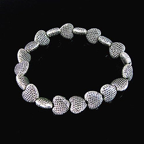 National Style Handmade Beaded Matte Silver Bracelet Heart-shaped Pattern Seedlings