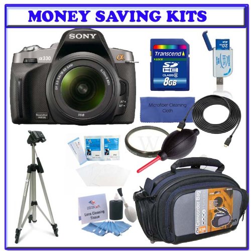 Sony Alpha A330 Digital SLR with 1855mm Lens DSLRA330L Transcend 8GB SDHC Secure Digital Memory Card Heavy Duty Pro Series Tripod Willoughbys 55mm UV Protective Starter Kit