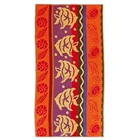 Angel Fish and Shell Red Multi - Luxury Velour Jacquard Beach Towel size 32x63 - 400 gram 100% Pure Ringspun Cotton - Brilliant intense vibrant colors - Highly absorbent easy care machine wash - Use for picnic poolside or colorful bath towel - Save 50%