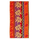 Angel Fish and Shell Red Multi - Luxury Velour Jacquard Beach Towel size 32x63 - 400 gram... by 