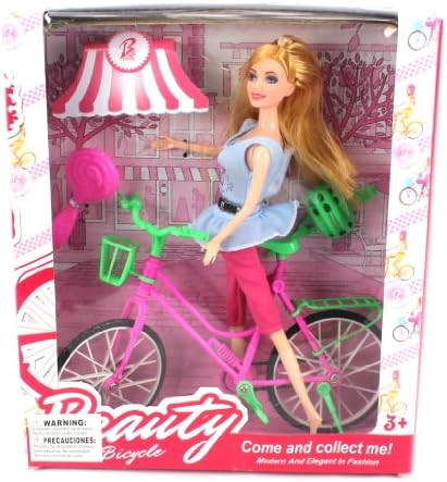Beauty Bicycle Toy Fashion Doll Playset w/ Doll, Bicycle, Helmet, Hair Brush