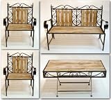 4pc Wood & Metal Garden Table, Bench & Chairs Set