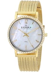 Skagen Womens 922SGGG White Label Analog Display Analog Quartz Gold Watch