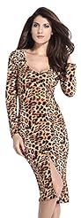 Sexy Slit Leopard Print Midi Dress 