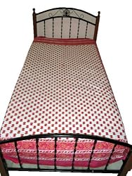 Indian Bedspread White Pink Floral Print Bed Cover Cotton Twin
