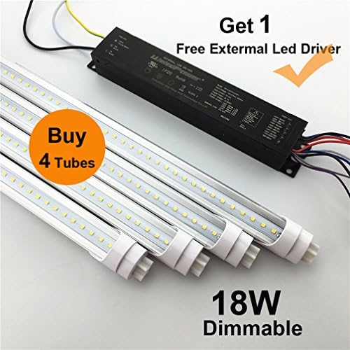 [4 Pack] Dimmable T8 4ft LED Light Tube, 18W (40W equivalent), Clear Cover, G13 Lighting Fixtures,ETL-Listed &amp; DLC-Qualified [Buy 4 tubes get 1 External Led driver free ] (3000K Warm white)