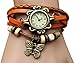 PPPerson Fashion Butterfly Pendant Quartz Retro Weave Wrap Around Leather Bracelet Lady Woman Wrist Watch