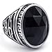 KONOV Mens Crystal Stainless Steel Ring, Classic Oval, Black Silver