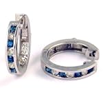 1/2 Carat Channel Set Diamond & Sapphire Earrings in White Gold (with Safety Lock)