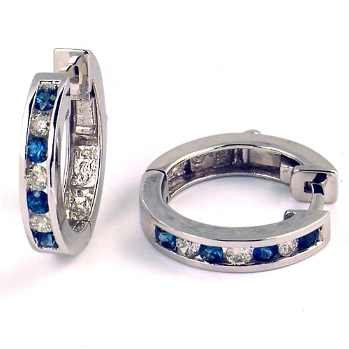 1/2 Carat Channel Set Diamond & Sapphire Earrings in White Gold (with Safety Lock)