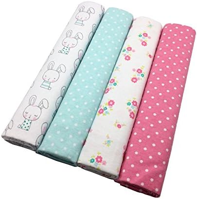 Wingkids Infant Swaddling Blankets Muslin 4 Pack Ultra Soft 100% Cotton Bedclothes for Baby, 4 Patterns Swaddle Blankets Baby Bed Sheet Receiving Blankets 40"x 30" (Bunny, Dot and Flower)