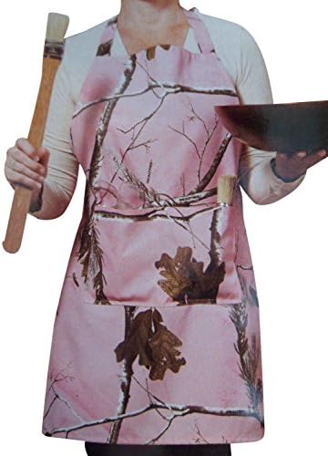 Realtree Pink Apron Sturdy Ladies Camo Apron, 2 Pockets, Long Ties, Fits S-3X