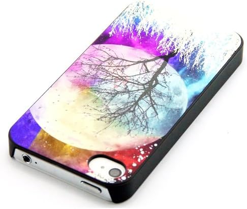 Unique effect glow fluorescent Hard Cover Case Moon forest tree for iphone 4 4G 4S case with free LCD Film Screen Protector