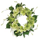 Melrose Soft Green Magnolia, Dahlia, Hydrangea Wreath, 20-Inch Diameter