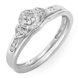 0.20 Carat (ctw) Sterling Silver Ladies Round Diamond Engagement Ring Bridal Matching Band Set 1/5 CT