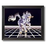 Unicorn The Grid Magical Kids Room Fantasy Home Decor Wall Picture Black Framed Art Print
