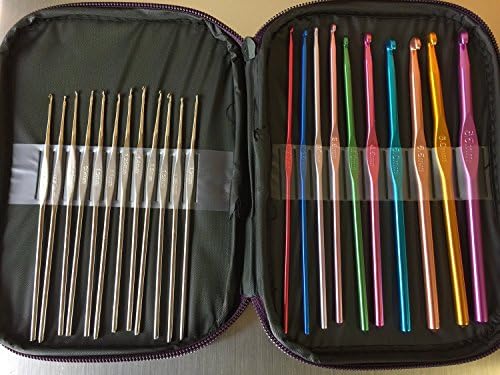 22pc Mixed Aluminum Crochet Hook Knitting Set with Carrying Case