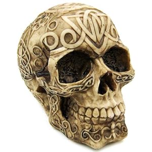 Celtic Owl Knotwork Human Skull Statue Pagan