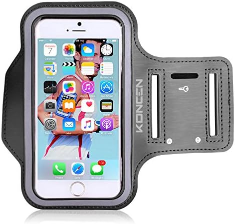 KONCEN Water Resistant Sports Armband With Key Holder, Cards Holder For iPhone 6 Plus, 6S Plus , Galaxy S6/S5, Note 4 Bundle with Screen Protector (5.5-Inch-Grey)