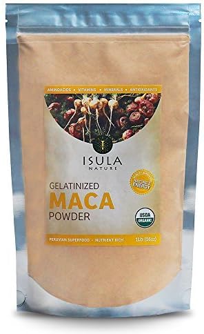 Isula Nature Best Organic Maca Powder 1lb Bag, Gelatinized From Raw (Enhanced Absorption), Non-GMO, USDA-Organic Certified by Isula Nature