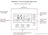 RiteAlarm Triple Weekly Alarm Clock (R) for Weekdays, Saturday and Sunday, Automatic Extended Daylight Saving Time, Automatic Snooze, Adjustable Volume, Gentle Sound Pattern, Simple Buttons, Pushing Backlight and Battery Operated