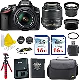 Nikon D3200 Black DSLR Camera Body 33rd Street Bundle with Nikon 18-55mm VR Lens + Spider Tripod + Commander U.V. Filter + Deluxe Case + Commander 3pc Cleaning Kit + 2pc 16GB Memory Cards + Auxilary Tele and Wide Lenses