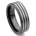 Black Tungsten Carbide Wedding Band Ring w/ 3 Grooves