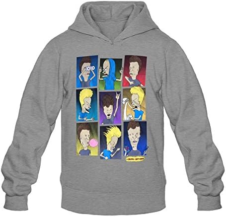 Hahw Geek Beavis &amp; Butt-Head Most Wanted Episodes Hoodie for Mens 100% Organic Cotton Dark Grey XXL