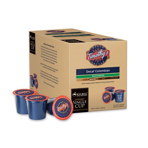 Keurig K-Cup Timothy's Columbian Decaf, 18 pack